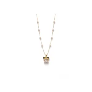 Bow Drop Crystal Necklace