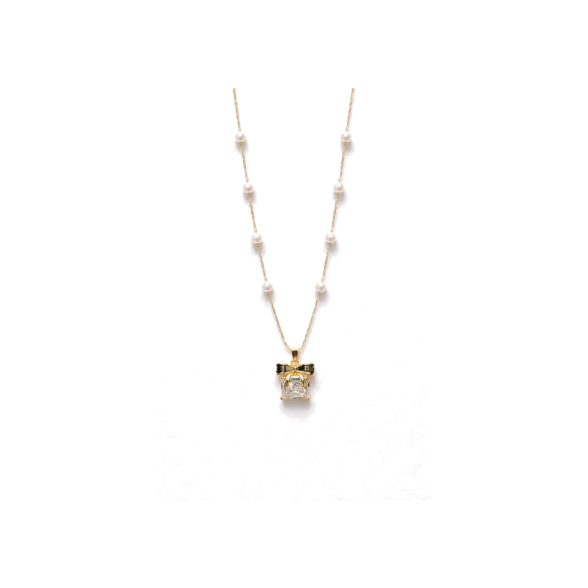 Bow Drop Crystal Necklace