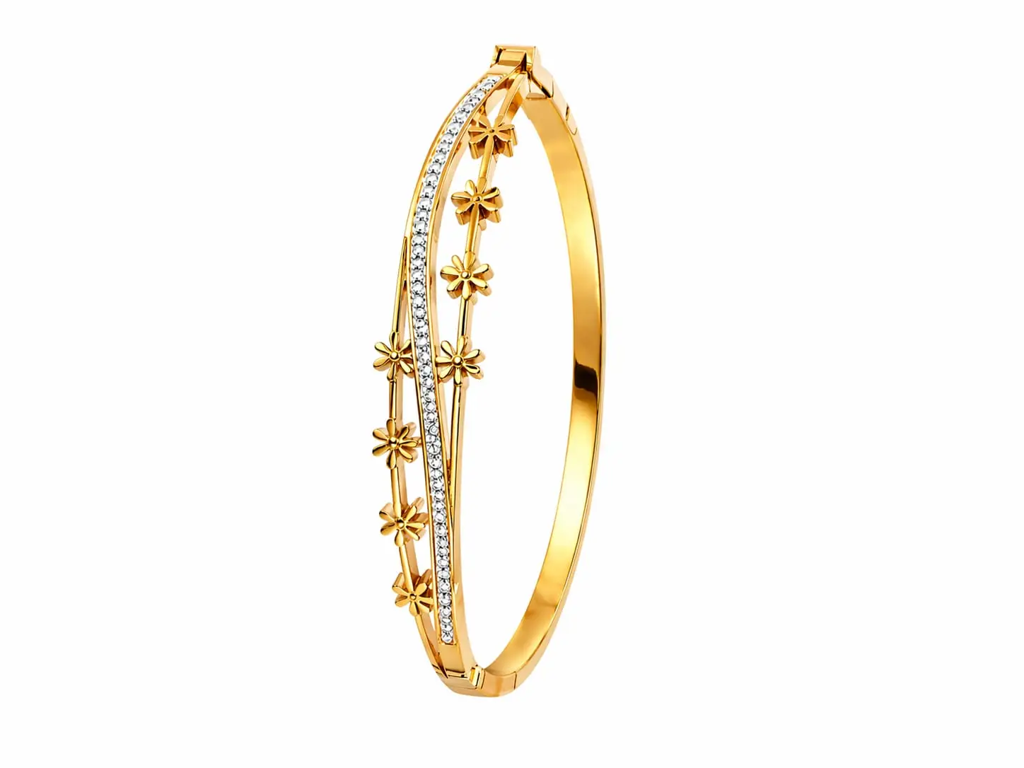 Gold Daisy Pattern Zircon Bangle