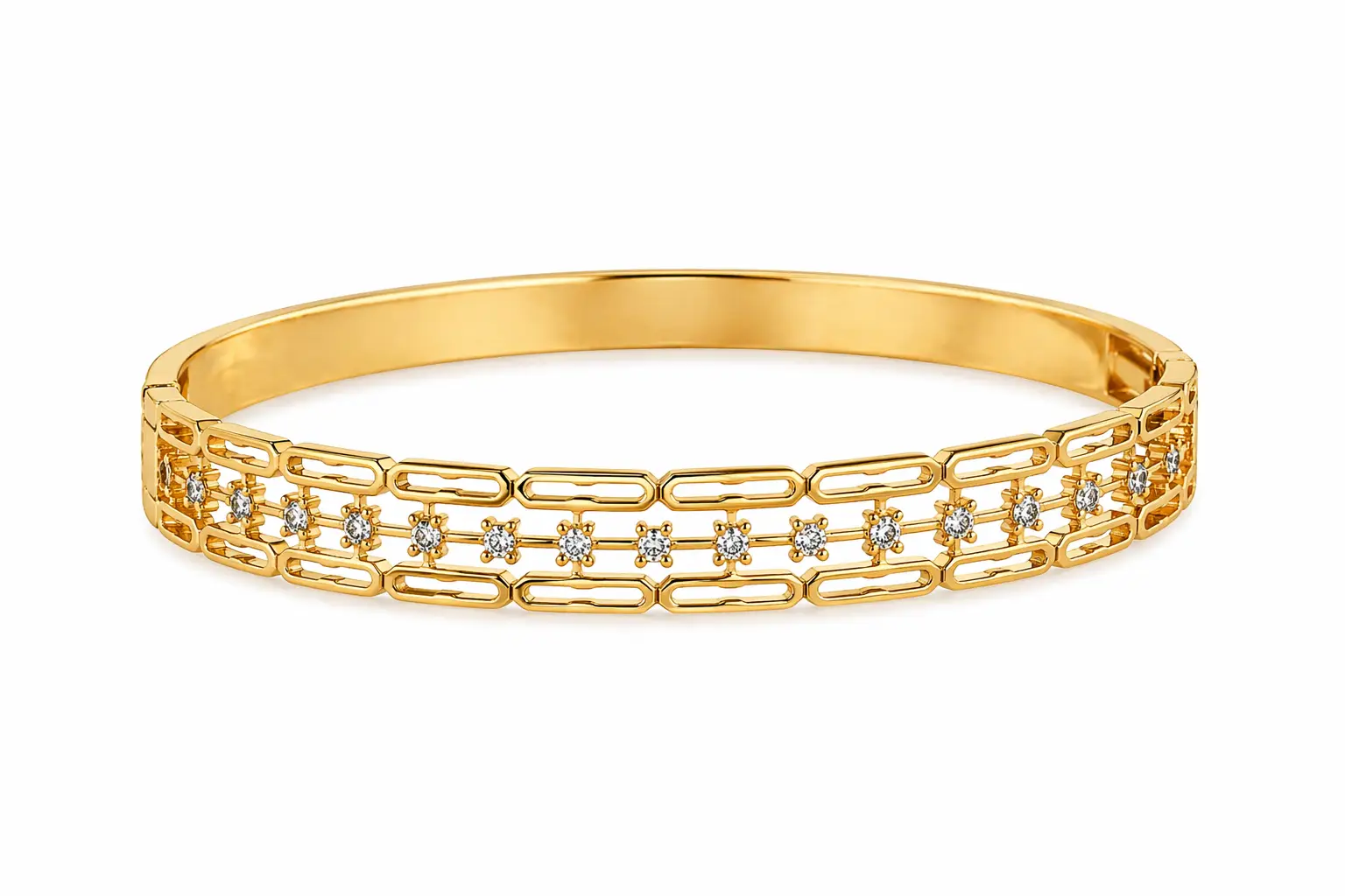 Luxury Gold Chain-Link Zircon Bangle